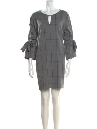 Pre-owned Waverly Grey Plaid Print Knee-length Dress In Gray