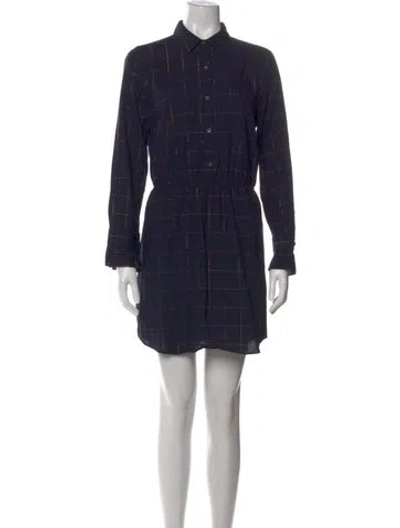 Pre-owned Waverly Grey Plaid Print Mini Dress In Blue