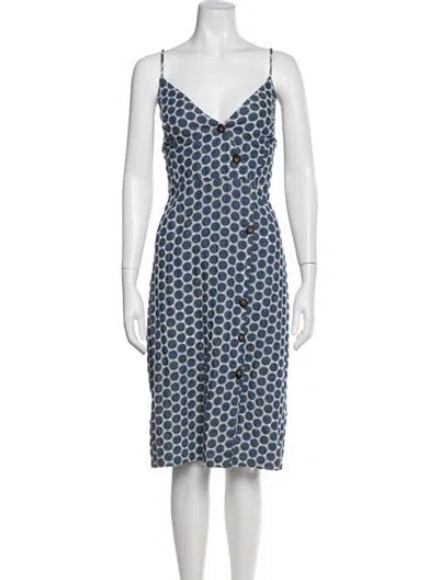 Pre-owned Waverly Grey Polka Dot Print Knee-length Dress In Blue