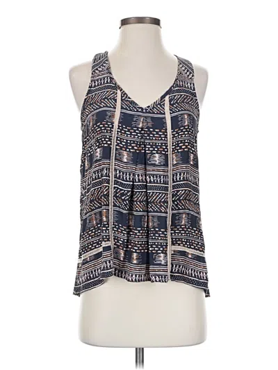 Pre-owned Waverly Grey Sleeveless Silk Top Blue Halter Neckline Tops