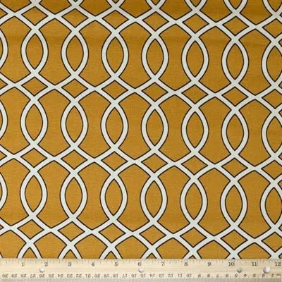 Waverly Inspirations 100% Cotton Duck Canvas 45" Wide Upholstery Fabric By The Yard, Gold Color Ogee In Teal