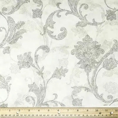 Waverly Inspirations 100% Cotton Duck Canvas 54" Wide Upholstery Fabric By The Yard, Jacobean Scroll Grey In Gray