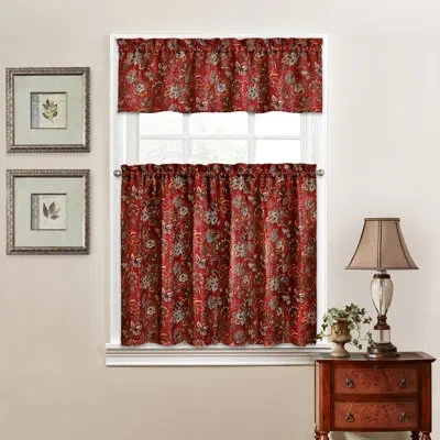 Waverly Navarra Crimson 100% Polyester Jacquard Weave Tier & Valance Set