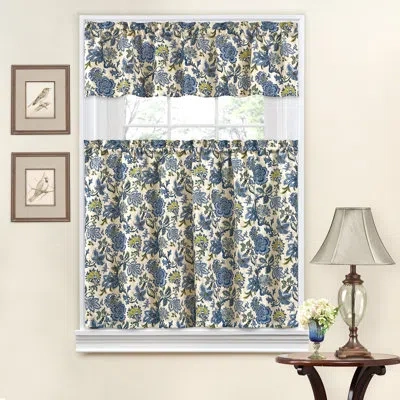Waverly Navarra Porcelain 100% Polyester Jacquard Weave Tier & Valance Set