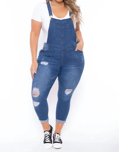 Wax Jean Distressed Skinny Overall In Medium Denium In Blue