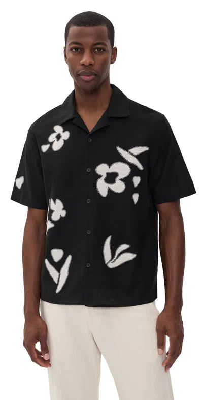 Wax London Mens Didcot Black-beige Abstract Applique Shirt In Multi