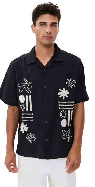 Wax London Abstract Applique Didcot Shirt Black/ecru