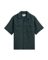 Wax London Bartlett Short Sleeve Linen Shirt In Green
