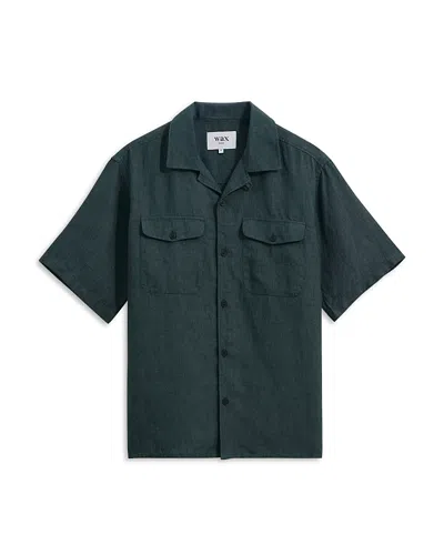 Wax London Bartlett Short Sleeve Linen Shirt In Green