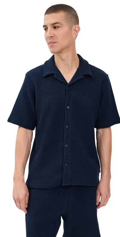 Wax London Clayland Textured Interlock Shirt Navy In Blue