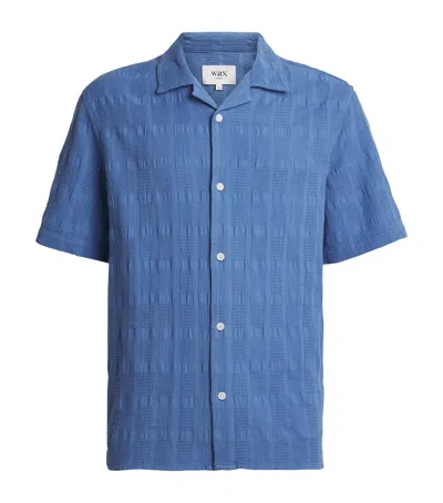 Wax London Cotton Seersucker Waffle Shirt In Blue