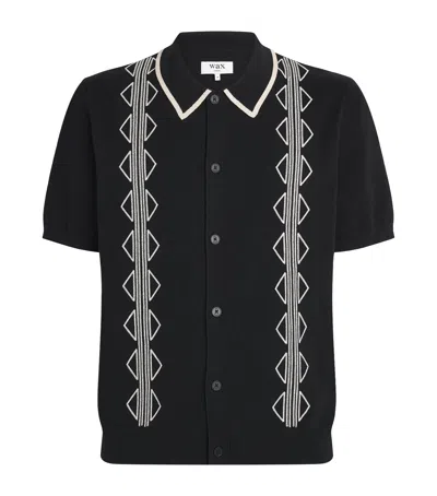 Wax London Tellaro Short Sleeve Retro Embroidered Shirt In Black