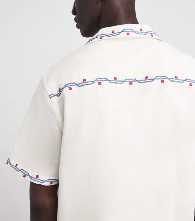 Wax London Didcot Embroidered Cotton And Linen-blend Shirt In White