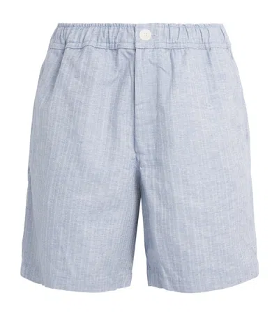 Wax London Kurt Cotton Linen Herringbone Shorts Light Blue