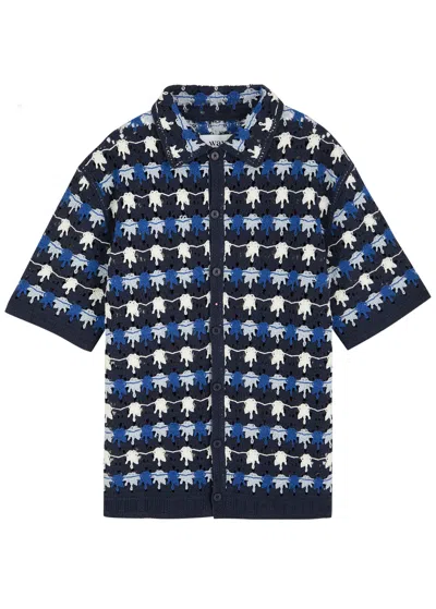 Wax London Crotchet-design Cotton-knit Shirt In Navy