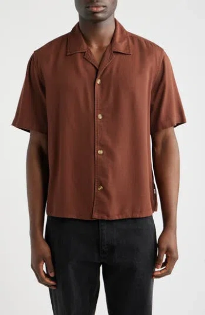 Wax London Curzon Solid Twill Camp Shirt In Brown