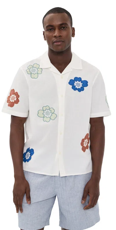 Wax London Didcot Applique Floral Shirt Ecru/multi In White