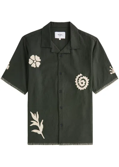 Wax London Didcot Appliquéd Cotton-blend Shirt In Black