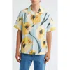 Wax London Mens Didcot Blue And Yellow Abstract Poppy Short-sleeve Shirt In Multi
