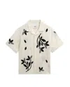 Wax London Mens Didcot Ecru-black Bloom Applique Short-sleeve Shirt In White