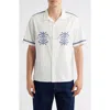 Wax London Didcot Crest Motif Short Sleeve Camp Shirt In White