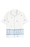 WAX LONDON DIDCOT DAISY EMBROIDERED COTTON & LINEN BUTTON-UP SHIRT