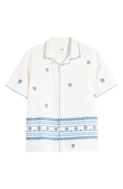 WAX LONDON DIDCOT DAISY EMBROIDERED COTTON & LINEN BUTTON-UP SHIRT