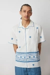 WAX LONDON DIDCOT DAISY EMBROIDERED SHIRT TOP IN ECRU/BLUE, MEN'S AT URBAN OUTFITTERS