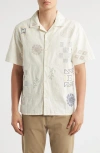 Wax London Didcot Doodle Embroidered Camp Shirt In White