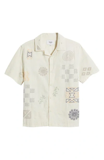 Wax London Mens Didcot Ecru Doodle Embroidered Short-sleeve Shirt