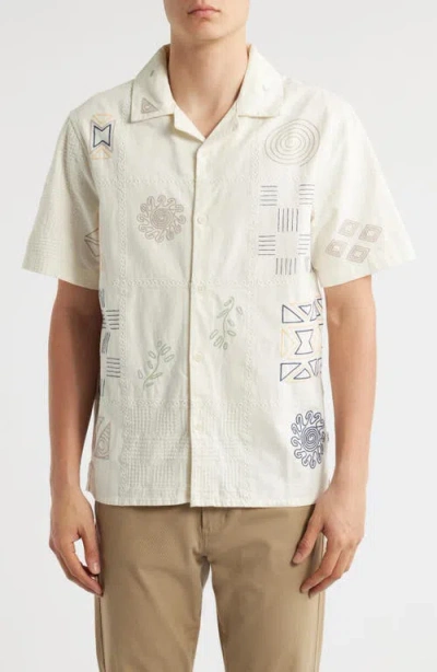 Wax London Didcot Doodle Embroidered Camp Shirt In Neutral