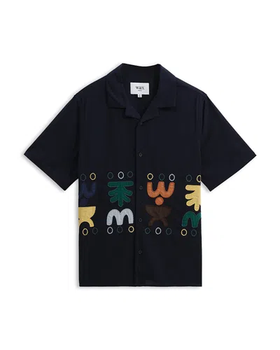 Wax London Didcot Doodle Short Sleeve Shirt In Blue