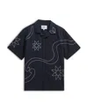 Wax London Mens Didcot Navy Bold Floral Embroidered Short-sleeve Shirt In Navy