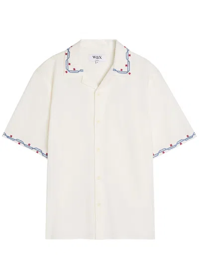 Wax London Didcot Embroidered Cotton And Linen-blend Shirt In White
