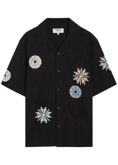 Wax London Didcot Embroidered Cotton-blend Shirt In Black
