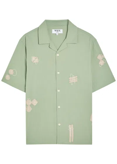Wax London Didcot Embroidered Seersucker Shirt In Green