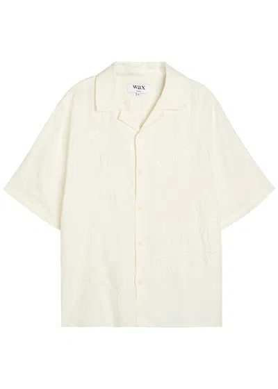 Wax London Didcot Floral-embroidered Linen Shirt In White