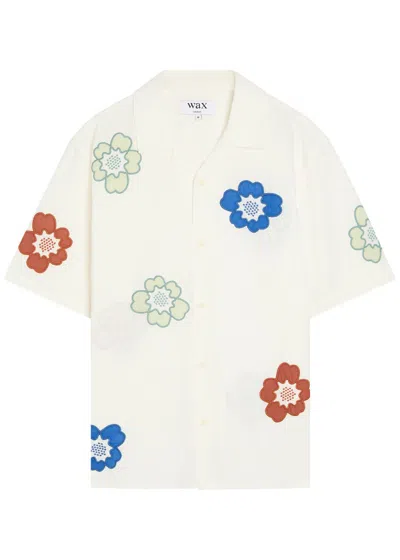 Wax London Didcot Floral-embroidered Cotton-blend Shirt In White