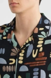 Wax London Didcot Geo Block Print Camp Shirt In Black