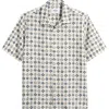 Wax London Didcot Geo Tile Print Stretch Seersucker Camp Shirt In White