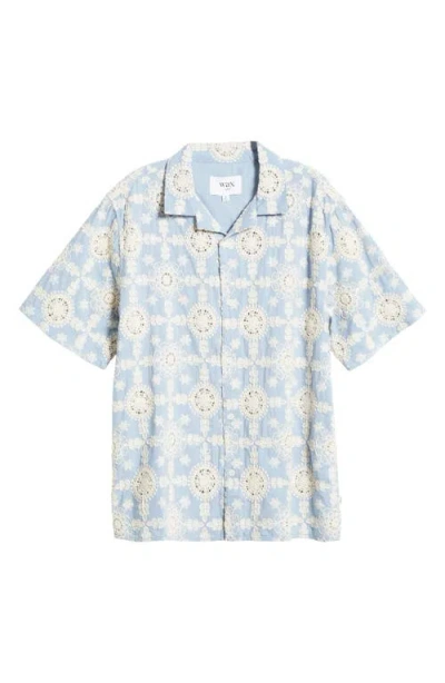 Wax London Mens Didcot Pale Blue Intricate Lace Short-sleeve Shirt In Light Blue