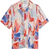 Wax London Didcot Leaf Print Camp Shirt In Blue/pink