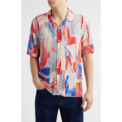 Wax London Didcot Leaf Print Camp Shirt In Multi