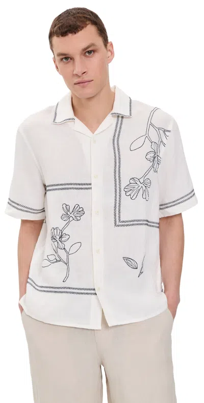 Wax London Linen Embroidered Didcot Shirt In Gray
