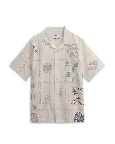 Wax London Didcot Printed Camp Shirt In Ecru/multi