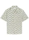 Wax London Didcot Geo Tile Print Stretch Seersucker Camp Shirt In White