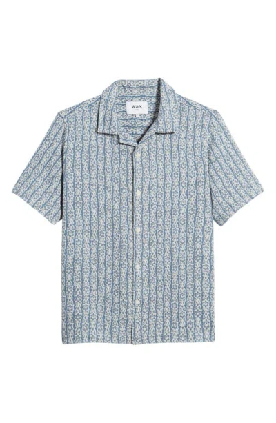 Wax London Didcot Relaxed Fit Floral Stripe Cotton Camp Shirt In Blue / Ecru