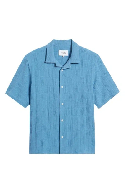 Wax London Didcot Relaxed Fit Patchwork Cotton Camp Shirt In Blue