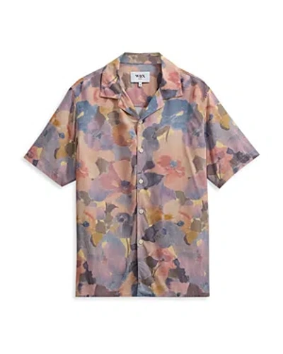 Wax London Didcot Relaxed Fit Short Sleeve Printed Button Front Camp Shirt In Blue/pink