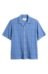 Wax London Didcot Seersucker Camp Shirt In Blue